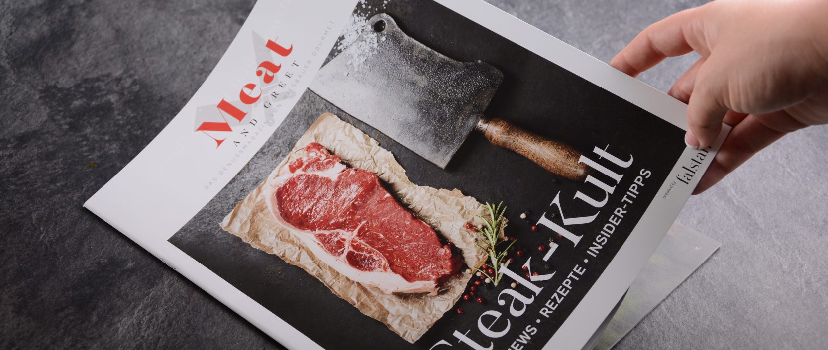 Meat and Greet - die Printausgabe ➤ Fallstaff ➤ Wiesbauer Gourmet. Neben dem Meat and Greet Magazin online gibt es auch seit kurzem das Meat and Greet Magazin als Printausgabe. Zu bekommen ist die Printausgabe mit jeder Bestellung, oder auch direkt bei uns auf Anfrage.