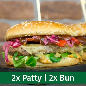 Premium Beef Burger Package kaufen ➤ 2 x 180 g Premium Beef Pattys aus top österreichischem Fleisch, 2 x 80 g Supersofte Sesambrötchen. Beef Burger Package