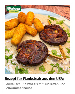 Grillrausch Pin Wheels mit Kroketten und Schwammerlsauce