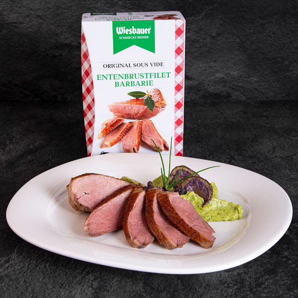 Entenbrustfilet Barbarie Sous Vide, absoult gelingsicher. Vorgegartes Entenbrustfilet von Wiesbauer Gourmet. Entenbrust Filet online kaufen. Sous Vide Wiesbauer