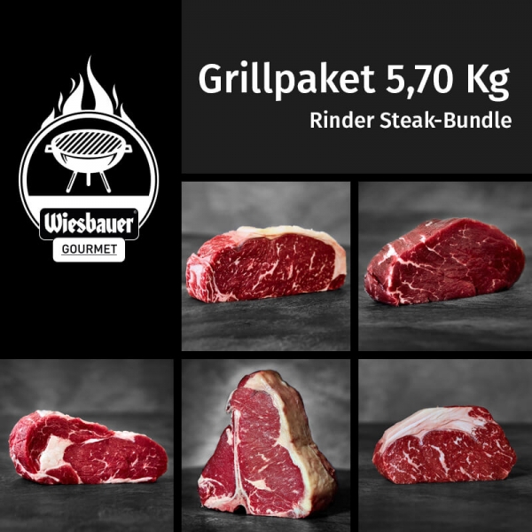 Rinder Steak Bundle 5,70 Kg / Grillpaket kaufen / Grillfleisch online kaufen. Jeweils 3 mal 3 x Cultbeef Rumpsteak, Filet, Ribeye, Cultbeef T-Bone, Beiried