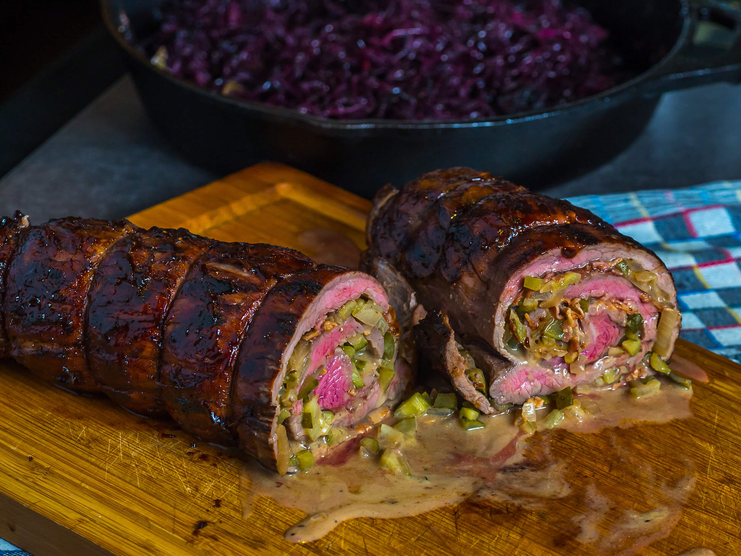 Olvahh´s Flanksteak-Roulade „Hausfrauenart“ mit Apfel-Rotkohl