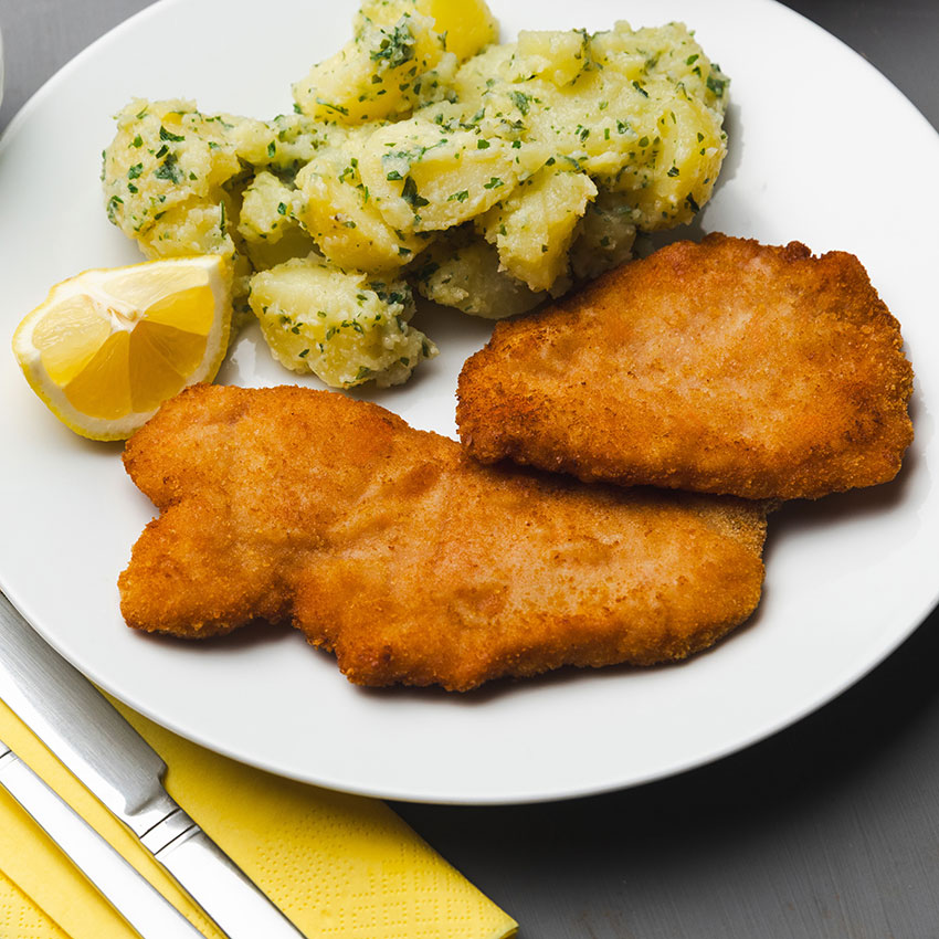 Surschnitzel paniert 10 Stk = 1000 g tiefgefroren, Surschnitzel paniert kaufen. Surschnitzel online bestellen, Surschnitzel paniert von Wiesbauer Gourmet