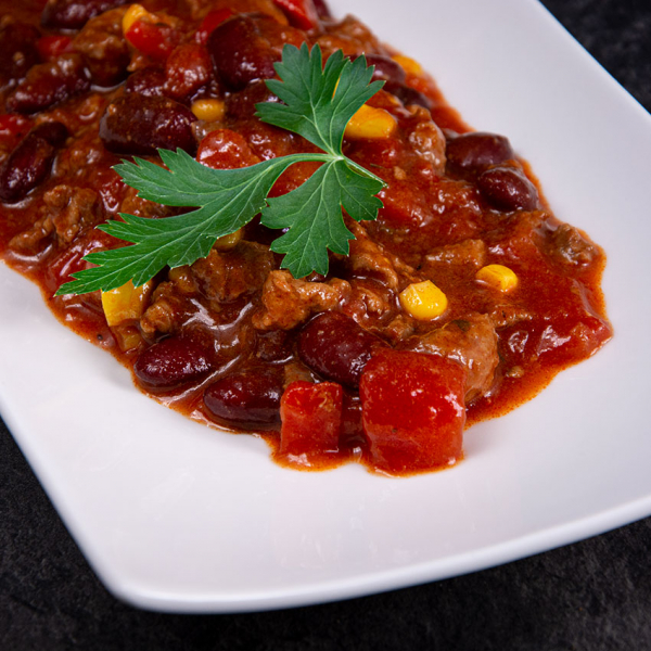 Chili con Carne kaufen ✓ 700 g für 1 Person - absolut gelingsicher und servierfertig in wenigen Minuten. Chili con Carne Zubereitung im Topf oder Mikrowelle