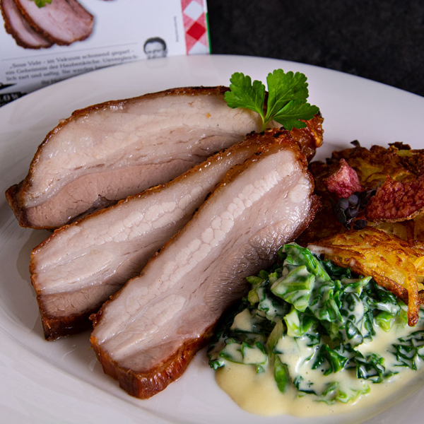 Schweinebauch Sous Vide von Wiesbauer. Vorgegarter Schweinebauch Sous Vide Wiesbauer. Gelingsicher in nur wenigen minuten servierfertig!