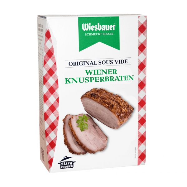 Wiener Knusperbraten 300 g kaufen ➤ gelingsischeren, Schweinebraten kaufen bei Wiesbauer. Sous-vide Schweinsbraten, servierfertig in nur wenigen Minuten.