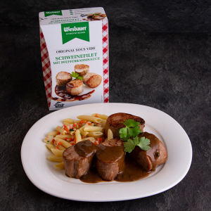 Original Sous Vide Schweinefilet mit Pfefferrahmsauce 550 g ➤ Wiesbauer Sous Vide Fertiggericht. Schweinefilet mit Pfefferrahmsauce kaufen!