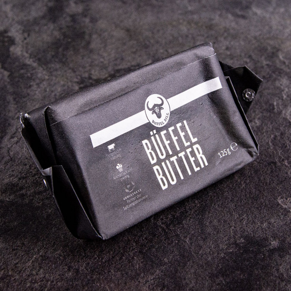 Büffel Butter 125 g kaufen aus frischer Büffelmilchsahne, handgeklopft mit cremiger, luftige Konsistenz.