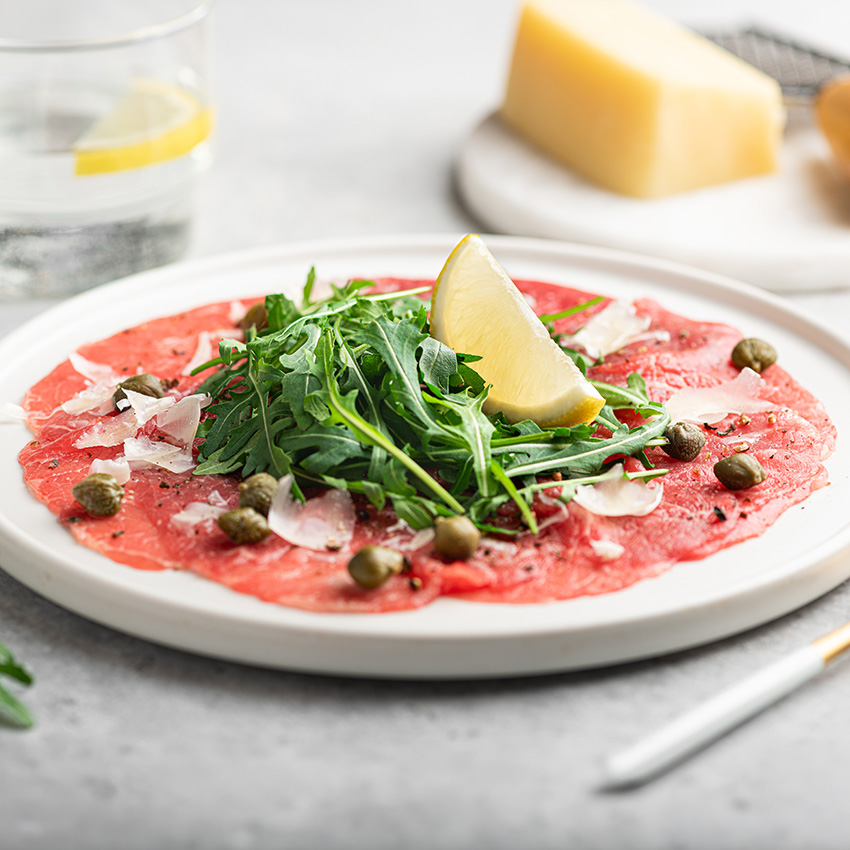 Chianina Carpaccio von Wiesbauer Gourmet, Carpaccio vom Chianina Rind, Chianina Ribeye Entrecôte, Chianina Carpaccio kaufen, Chianina Entrecôte Ribeye Steak