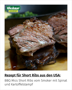 BBQ Mics Short Ribs vom Smoker mit Spinat und Kartoffelstampf