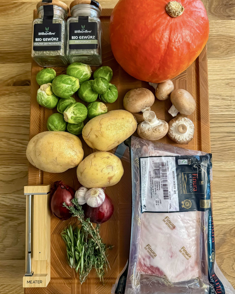 Daniels Iberico-Rücken mit Portweinsauce und Gemüse Daniels Iberico-Rücken mit Portweinsauce und Gemüse