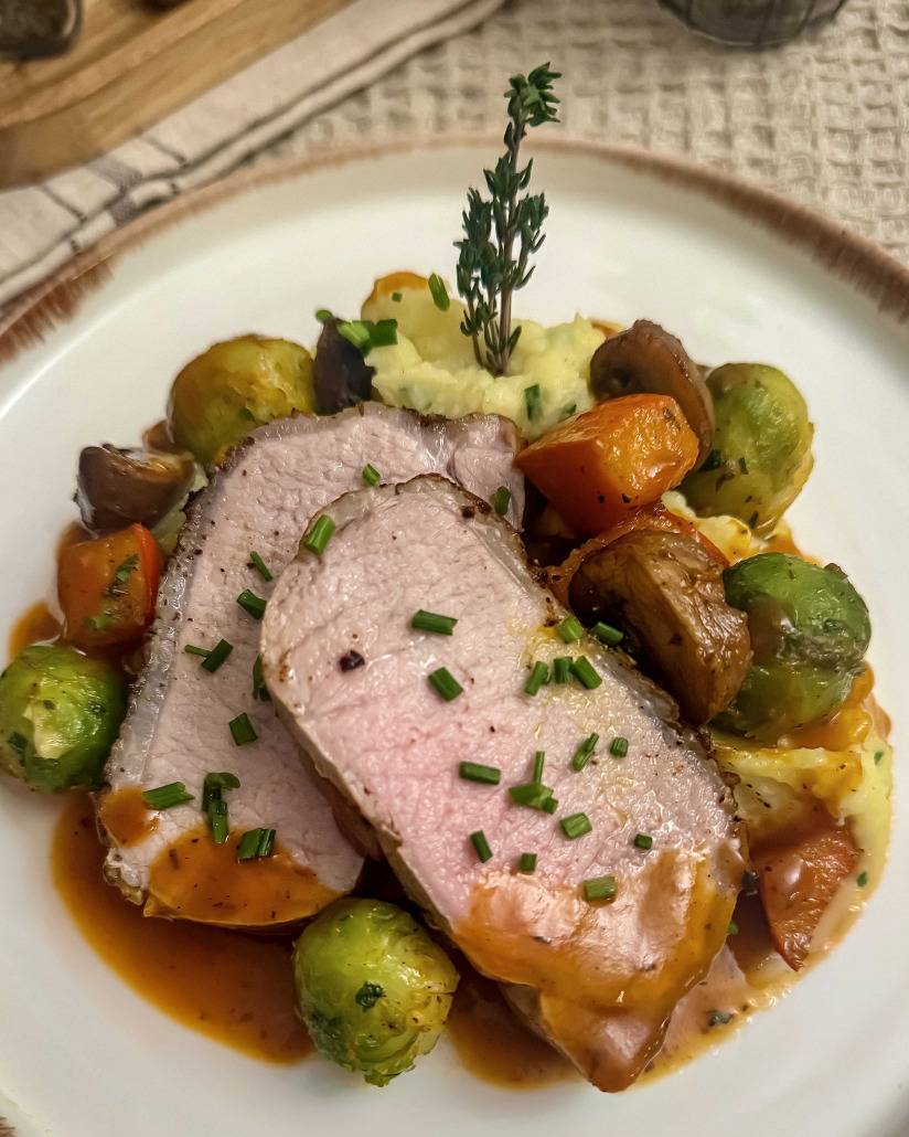 Daniels Iberico-Rücken mit Portweinsauce und Gemüse Daniels Iberico-Rücken mit Portweinsauce und Gemüse