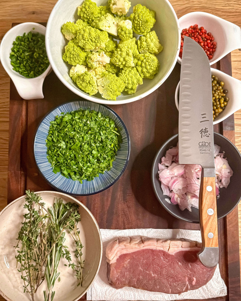 Daniels Rumpsteak mit Pfeffersauce, Kartoffelgratin und Romanesco